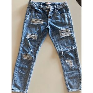 Distressed Denim Blue Jeans